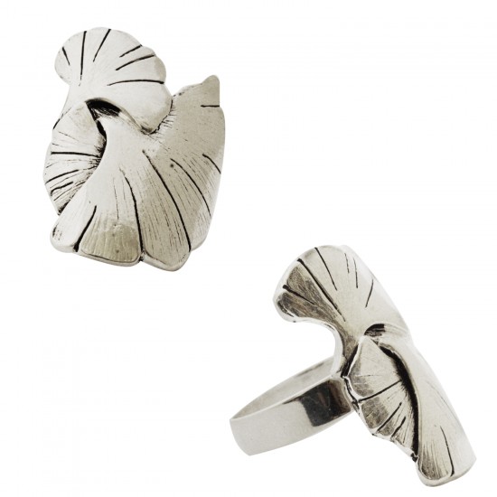 Bague Feuilles de Ginkgo en Métal Argenté Bague Feuilles de Ginkgo en Métal Argenté