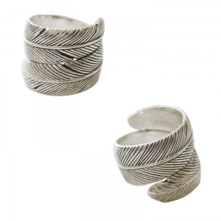 Bague Spirale Plume Métal Argenté