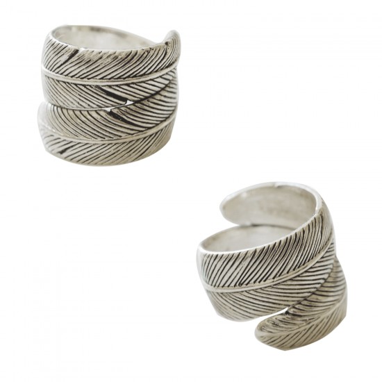 Bague Spirale Plume Métal Argenté