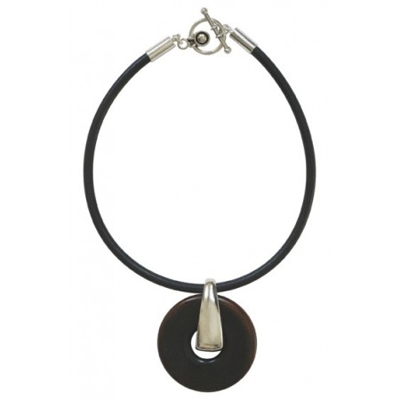 Thick Leather Necklace Metal and Resin