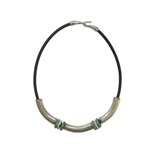 Femmes -Collier cuir métal et résine Femmes -Collier cuir métal et résine