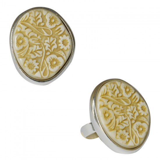 Rings with buffalo horn -Bague corne motif floral