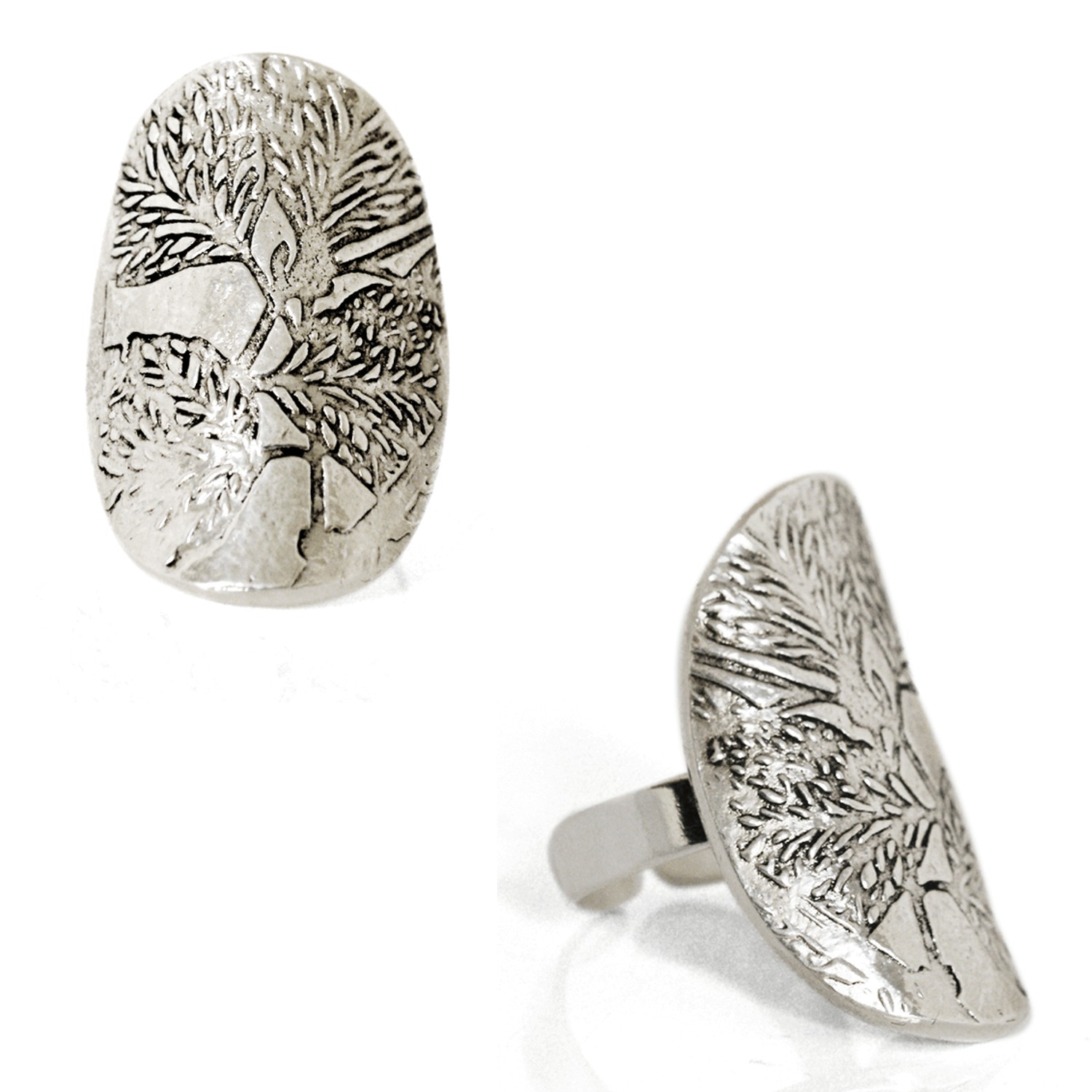 Bague Vintage Réglable En Résine Et Métal Argenté, Signée UBU - Occasion Bon état